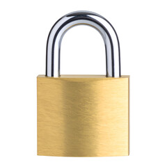 Naklejka premium Lock symbol PNG – Photorealistic golden padlock icon with metallic shine, isolated PNG