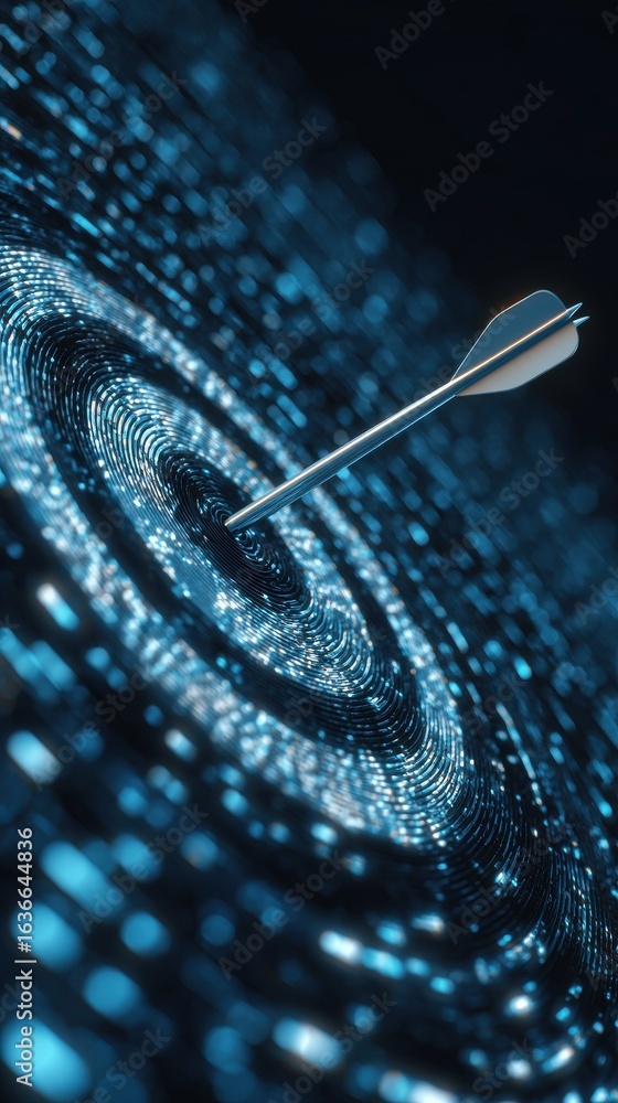 Poster stunning photo of arrow hitting target in the digital realm using data and cyber technologies, highl