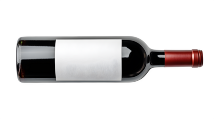 Red wine bottle with blank label on white background