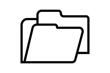 The image is a line art icon showing two file folders overlapping each other. The front folder is open, with a curved top flap and a wide opening. 