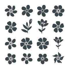 Collection of Floral Silhouettes for Graphic Design Projects and Botanical Illustrations A Variety of Flower Shapes and Leafy Accents
