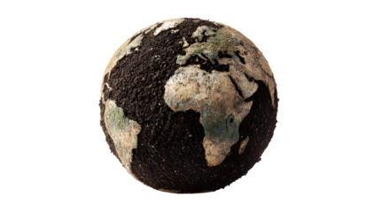 Dirt and humus shaped as Earth globe ball on a white background