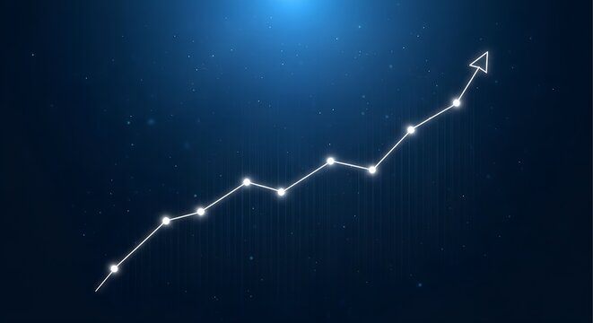 Abstract glowing constellation line graph showing upward trend against a dark starry night sky