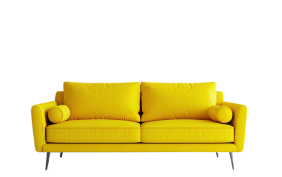 Yellow sofa on transparent background, png