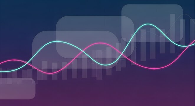 Abstract digital representation of financial market data with glowing blue and pink wave lines on a dark background