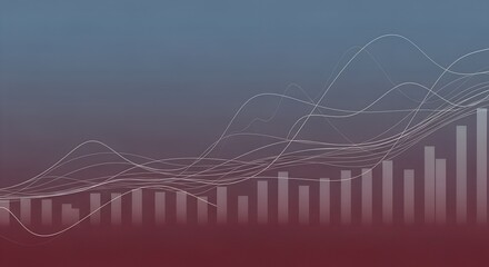 Abstract digital data visualization with upward trending bar graph and complex network lines
