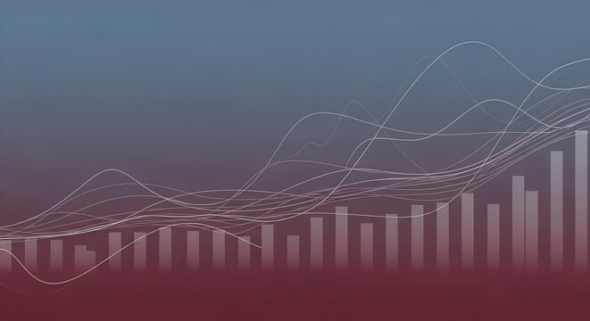 Abstract digital data visualization with upward trending bar graph and complex network lines