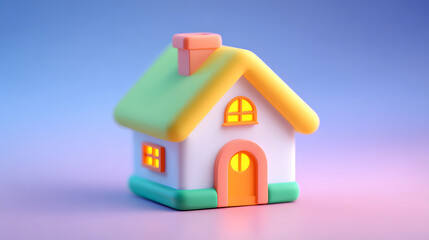 Isometric 3D house icon illustration with soft colors