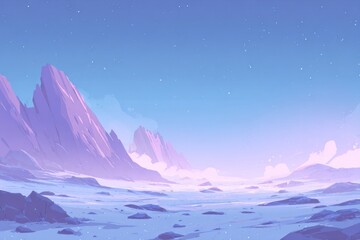 Majestic mountains rise under serene twilight sky, blending soft