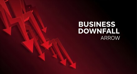 Red arrows pointing downwards symbolizing a business downfall and economic recession with a dark background