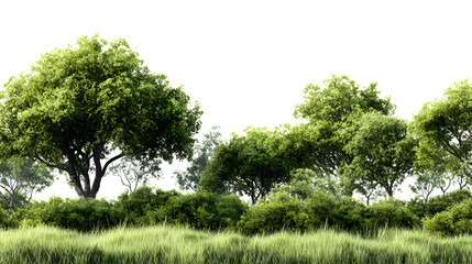 Natural green forest with trees and grass on a white background