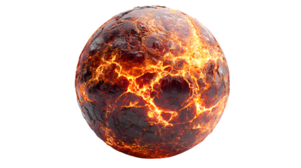 Burning lava-covered planet glowing on a white background