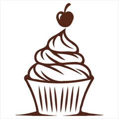 Elegant Cupcake Design with Cherry Topping Detailed Vector Illustration for Sweet Treats and Bakery Concepts Perfect for Logos