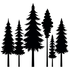 Fototapeta premium Christmas Trees Pictogram Set – Black Pine and Fir Tree Vector Silhouettes