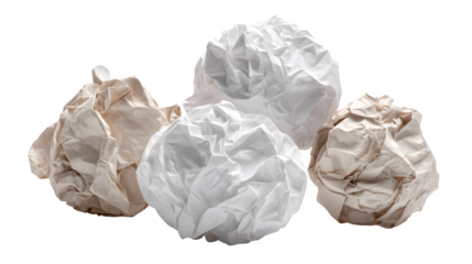 Group of crumpled paper balls on white background