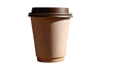 Coffee cup to go on stone with sunlight on white background