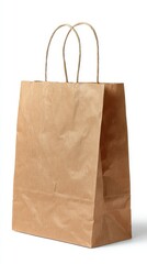 Stunning photo of brown kraft paper shopping bag mockup isolated on white background.
