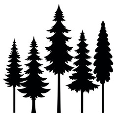 Obraz premium Simple Pine Tree Silhouettes – Christmas and Nature Icons