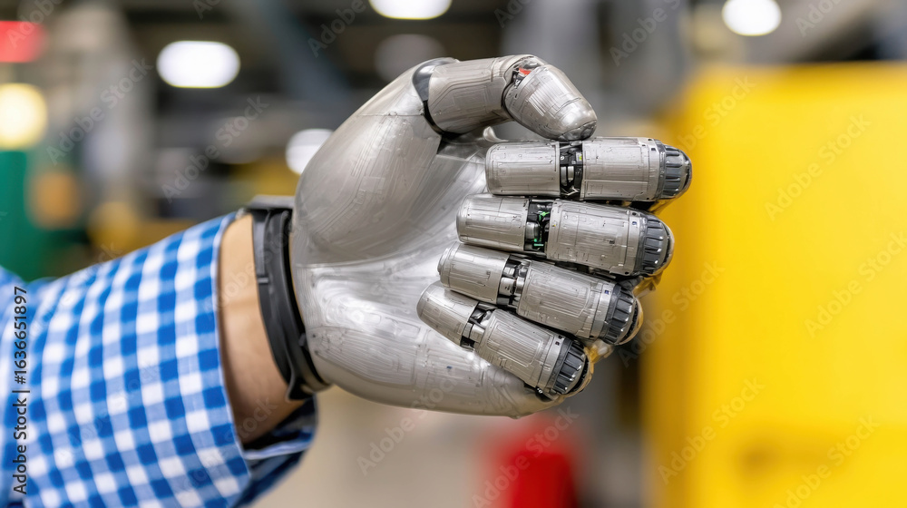 Aufkleber advanced robotic hand demonstrating precision and functionality in modern industrial environment wit