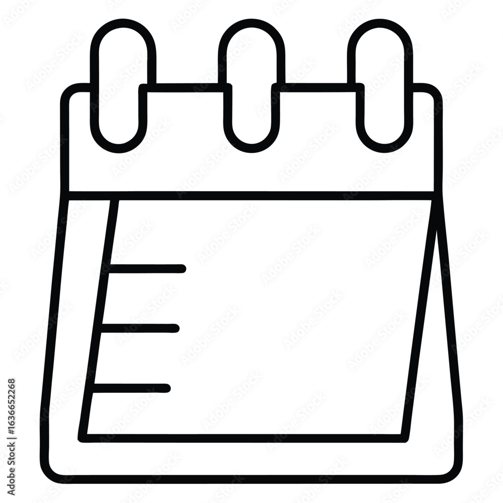 Poster simple outline icon of a desk calendar with lines for notes
