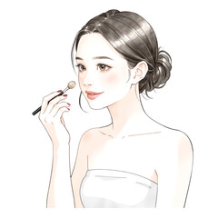 Applying Makeup: A portrait of a serene woman meticulously applying makeup, capturing the essence of beauty and the artistry of cosmetics.