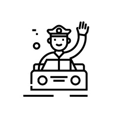 Obraz premium Police officer waving in car vector icon illustration for law enforcement and traffic safety design needs