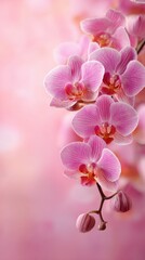 Fototapeta premium Stunning photo of delicate pink soft background featuring orchid flowers Floral greeting card spring concept with Copy space.