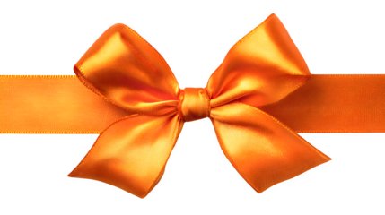 Decorative orange ribbon bow tied on a white background