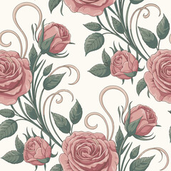 Seamless floral pattern. Flowers and Leaves Design Elements