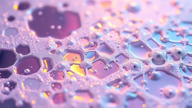 Ultra-high-definition macro shot of iridescent quantum foam forming impossible geometric structures in liquid mercury