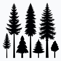 Obraz premium Evergreen Tree Silhouettes in Dense Forest – Minimalist Black and White Vector Nature Scene