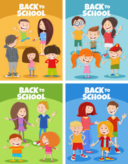funny cartoon elementary age children back to school set