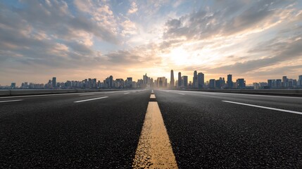 Business journey concept road leading toward city skyline goal orientation long term planning background