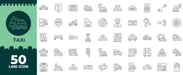 Taxi Line Editable Icons set. Vector illustration in modern thin line style of Taxi icons: car, yellow, cab, etc