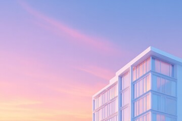 Modern building silhouette against pastel sunset sky, showcasing