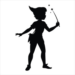 Silhouette of a magical child with a wand spreading stardust