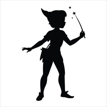 Silhouette of a magical child with a wand spreading stardust