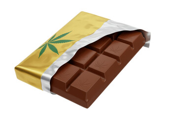 Isolated Cannabis Chocolate Bar in Gold Wrapper