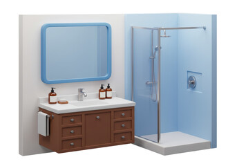 Isolated Modern Bathroom Interior with Shower Cabin and Vanity