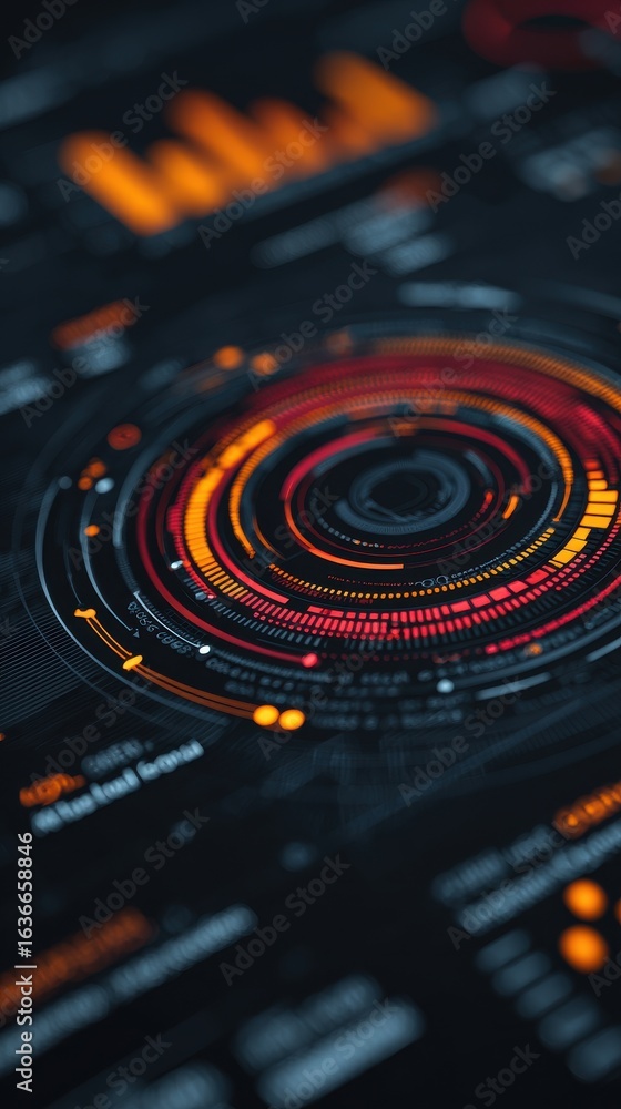 Aufkleber stunning photo of futuristic digital financial data visualization showing metrics and graphs on a da