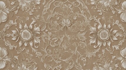 Patr&oacute;n floral ornamental en relieve sobre fondo beige texturizado