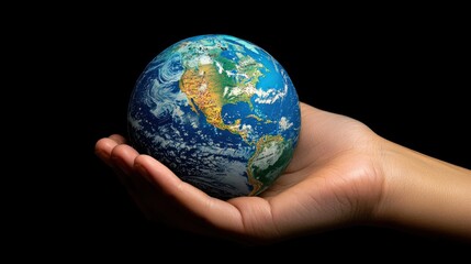 A hand holding a globe, with the continents transitioning from physical land to digital data.