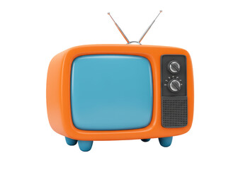 Isolated Orange Retro Television with Antenna