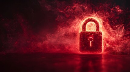 Mysterious and magical padlock icon with swirling red smoke