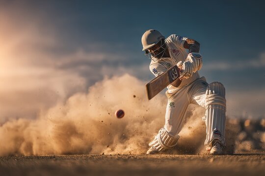 Dynamic cricket batsman hitting powerful shot