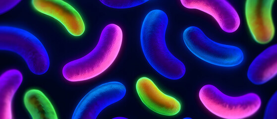 Neon glowing microbial virus medical pattern design