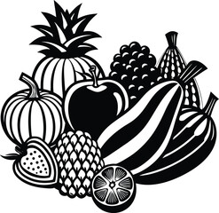 Grapes and Plum Set on White Background.