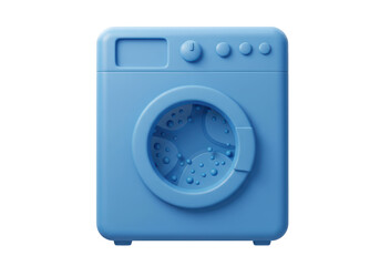 Isolated Blue Washing Machine with Bubbles Inside