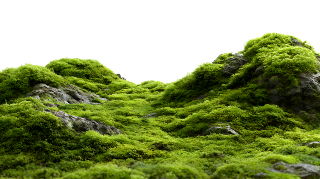 Lush green moss with natural texture on a white background
