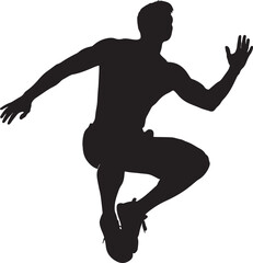 Active Man in Dynamic Running Pose, Jumping Athlete Silhouette Vector, Fitness and Sport Training Man, Energetic Runner in Motion Illustration